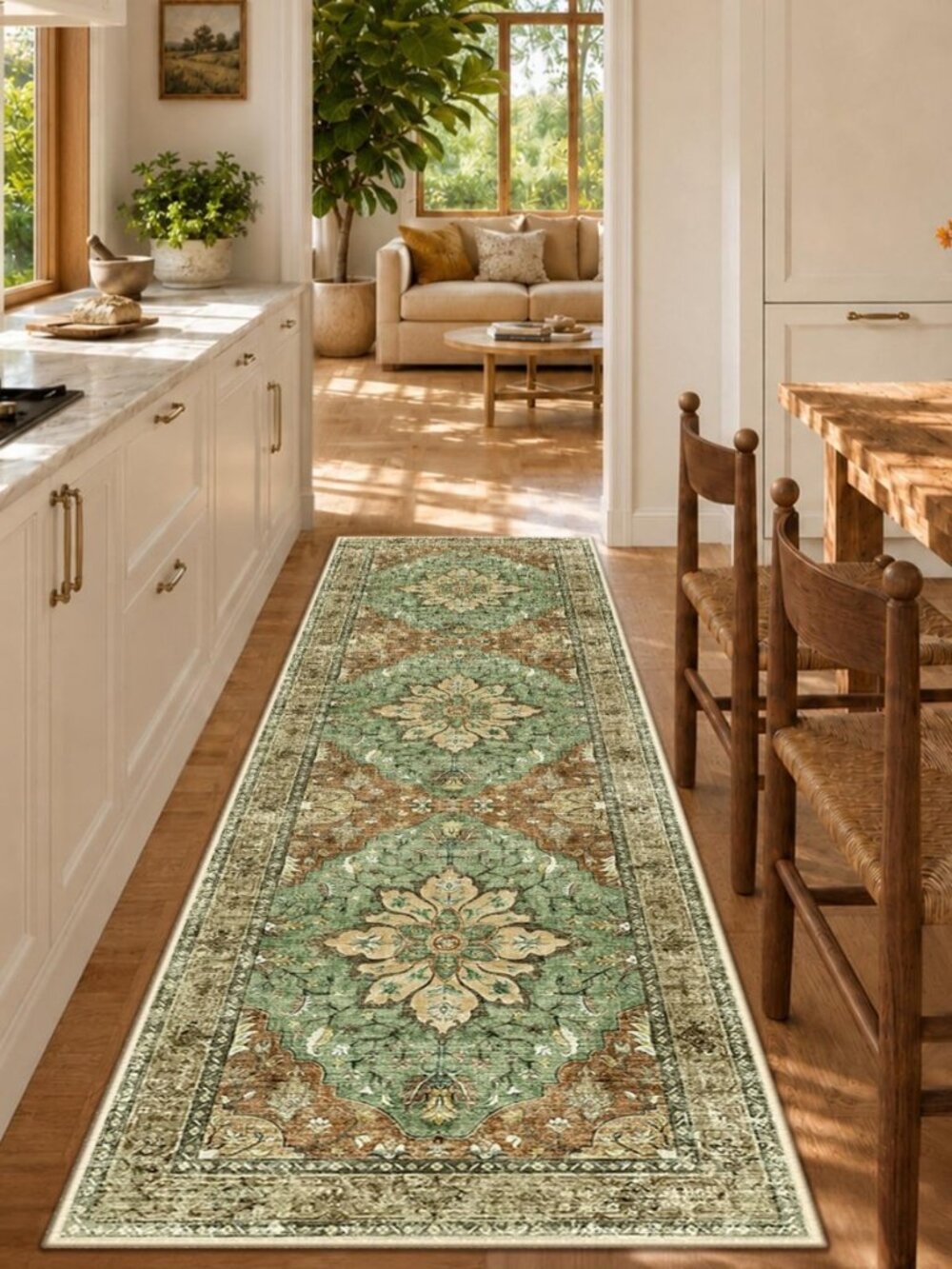 Washable Area Rug, Runner 2'6"x8', Brick/Brown/Green